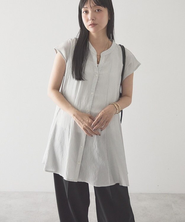 AMERICAN HOLIC 【予約】【接触冷感】フレンチスリーブフレアスキッパーブラウス Stripe Ivory