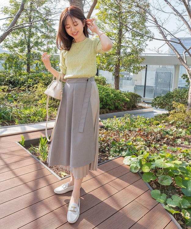 Feroux 【洗える】プリーツコンビ スカート ライトグレー系