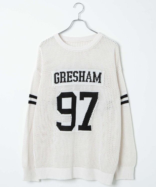 WEGO ロゴメッシュジャガードニット オフホワイト