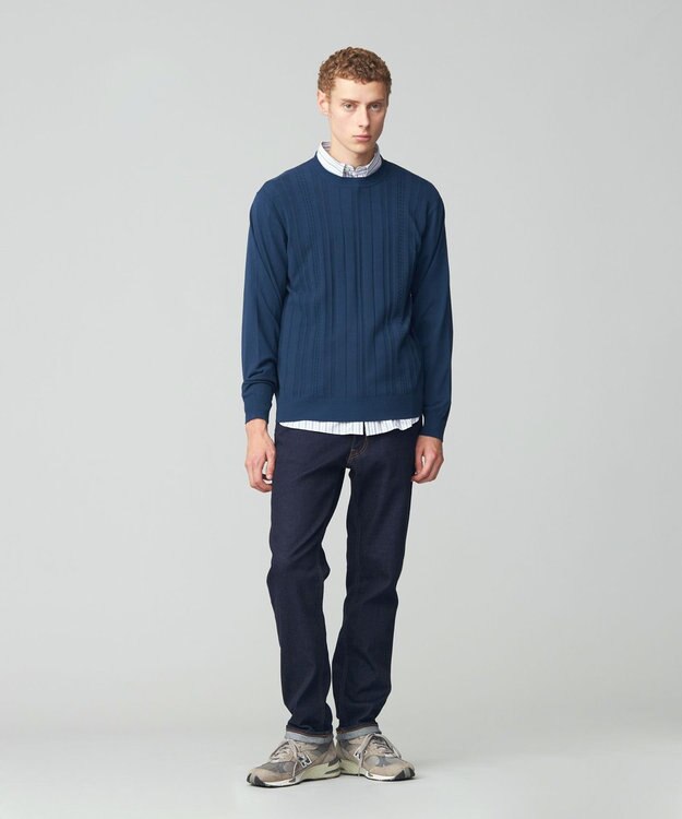 J.PRESS MEN 【FLEX YARN】ケーブルニット ブルー系