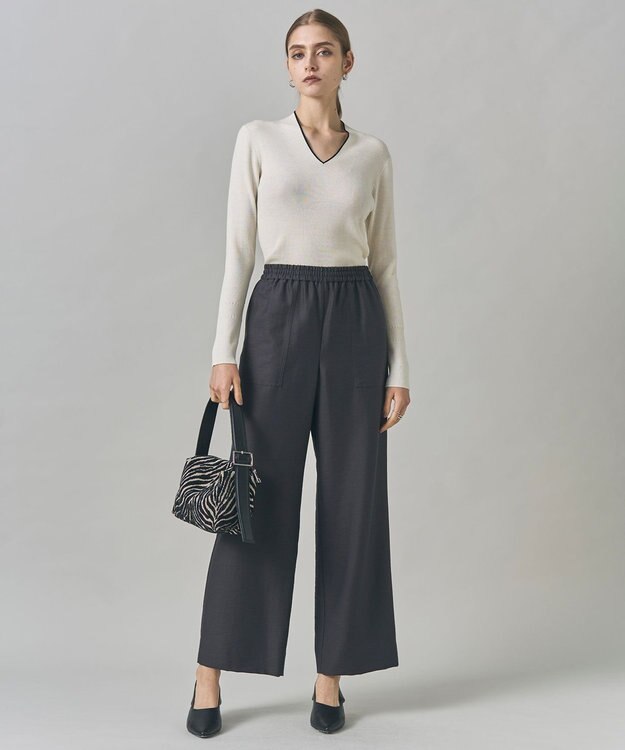 ICB 【新色追加】 エクストラファインメリノリブ Vネックプルオーバー オフホワイト系