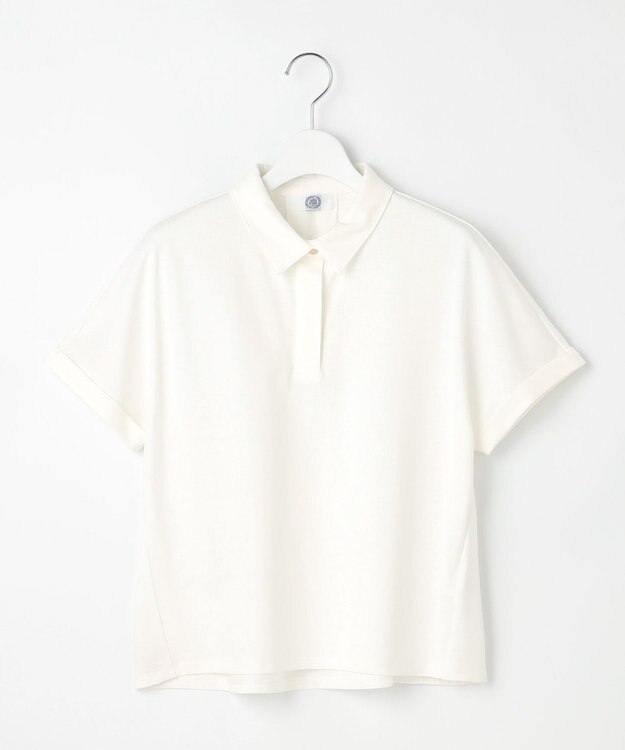 J.PRESS LADIES 【洗える】コットンリネンジャージー ポロ カットソー ホワイト系