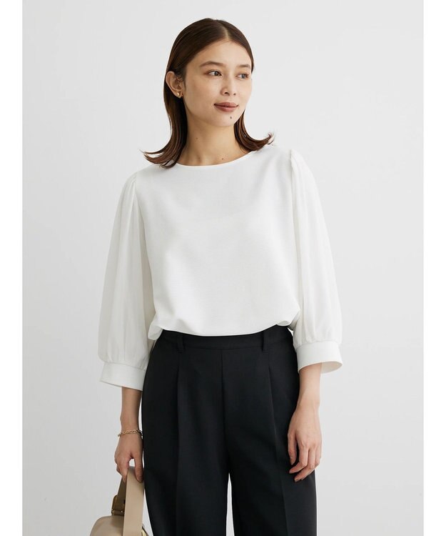 Green Parks 袖異素材使いリップルプルオーバー Off White