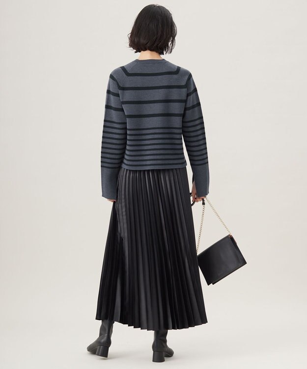 自由区 【スタイリストコラボ・洗える】ウールミラノボーダー ニット チャコール×ネイビー