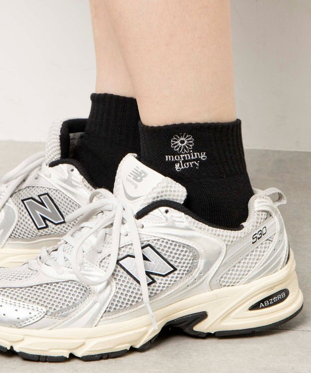 WEGO モチーフ刺繍アンクルソックス ブラック