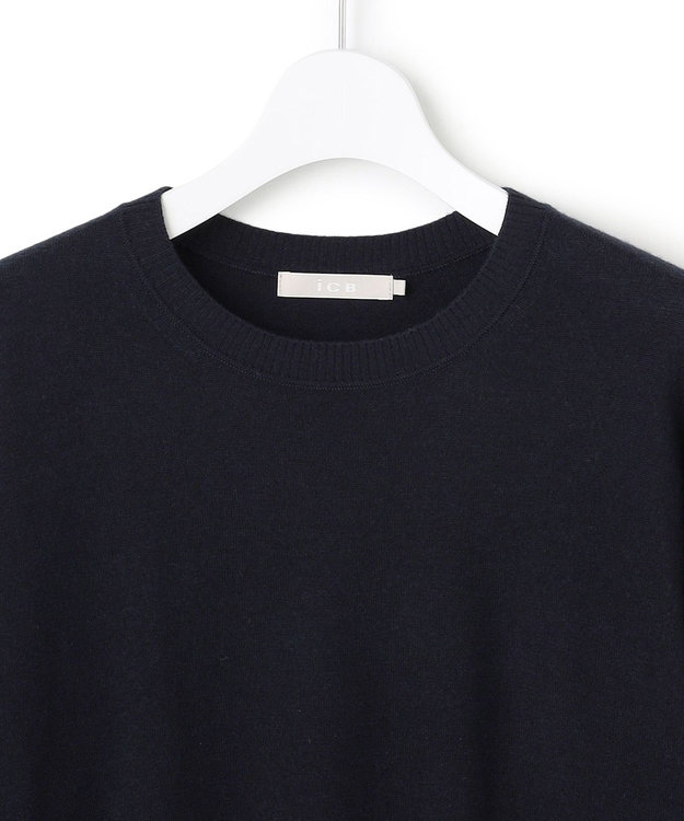 ICB ハイゲージソフトウール ニットプルオーバー ネイビー×グリーン系