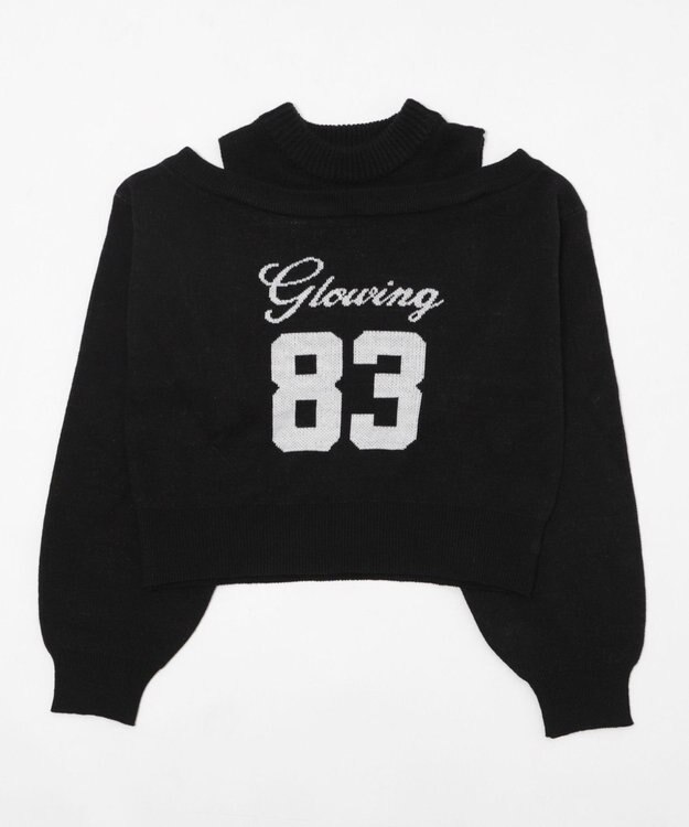 WEGO オープンショルダーナンバリングニット ブラック