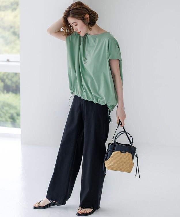 23区 シルキータッチ ドロスト カットソー パイングリーン系