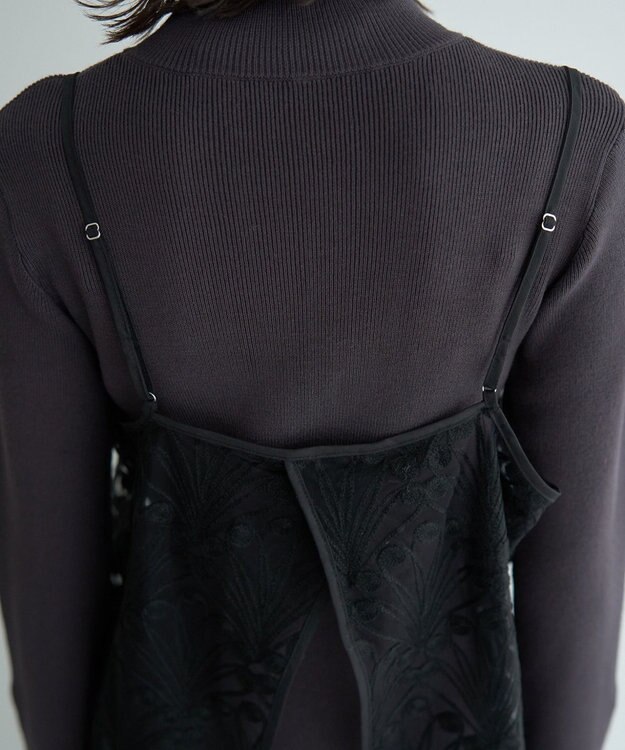 YECCA VECCA 【2点SET】刺繍レースキャミセットハイネックニット Charcoal Gray