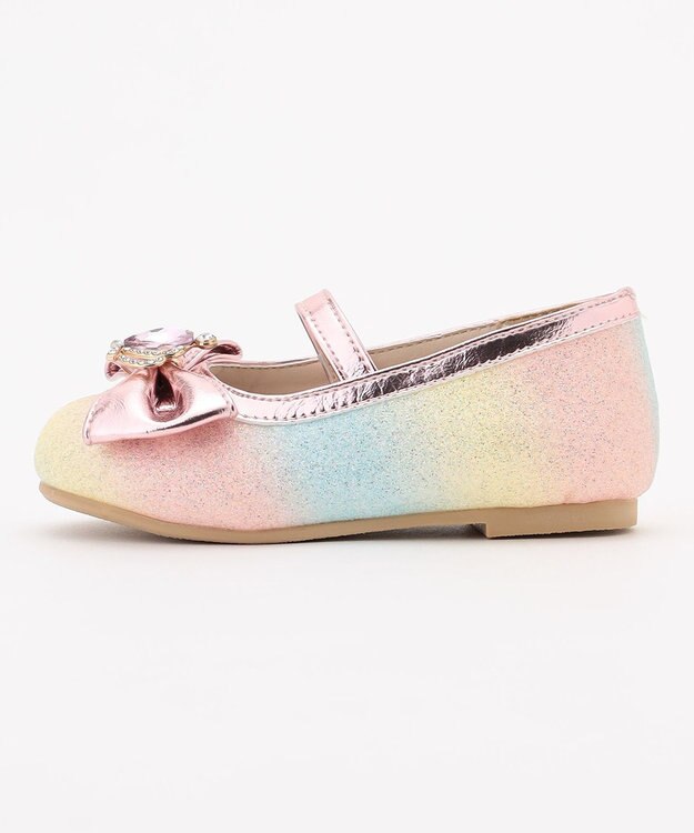 ANY KIDS キラキラリボンパンプス ピンク×レインボー