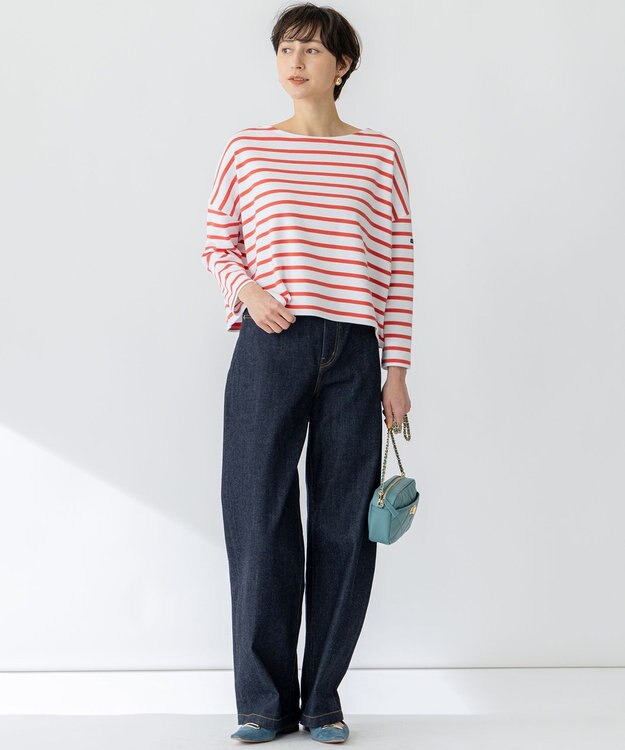 23区 L 【洗える】Armor-lux スムース クロップド  ボーダー カットソー オフ×トマト