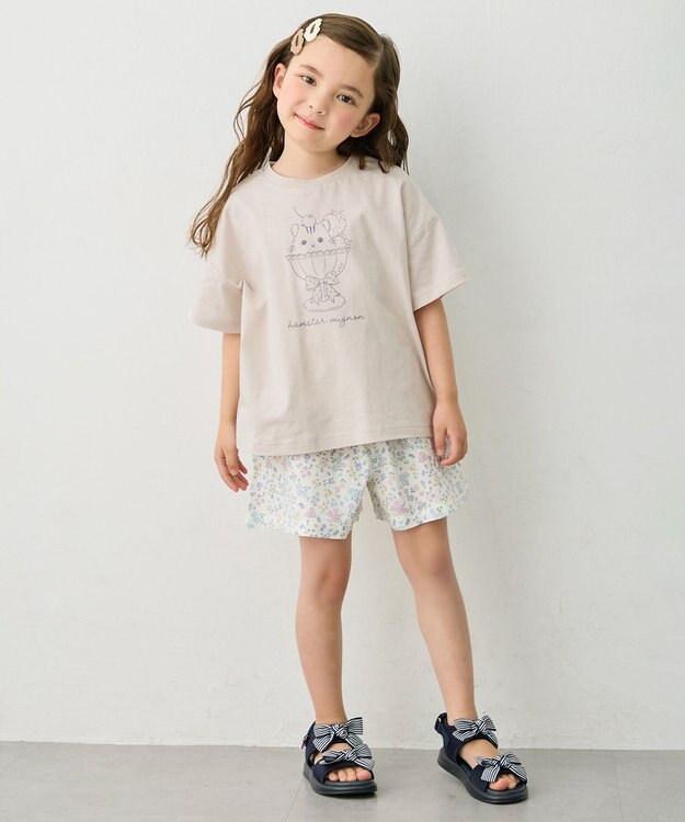 ANY KIDS 【綿100%/接触冷感】ひんやり オーバーサイズ アニマルTシャツ ベージュ×リス