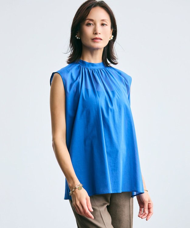  【洗える】BAC / コットンバックボウタイノースリーブブラウス