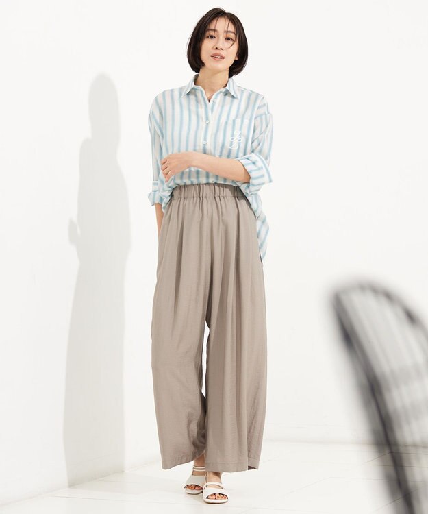 自由区 L 【ウエストゴム・洗える】エアリーツイルワイド パンツ ベージュ