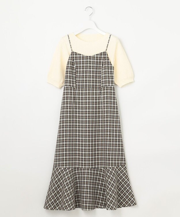 Feroux 【セットアイテム・洗える】パフスリーブニット×キャミソール ワンピース ブラック系2