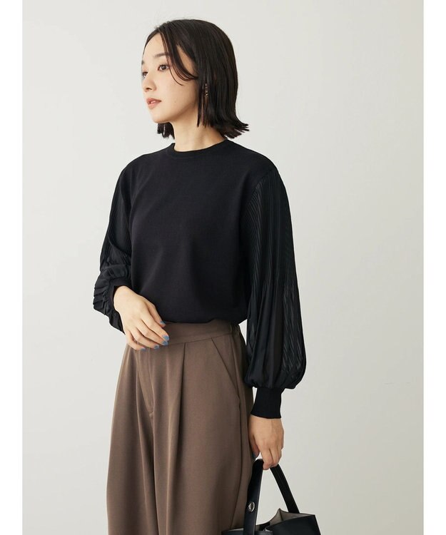 Green Parks プリーツ袖ニットプルオーバー Black