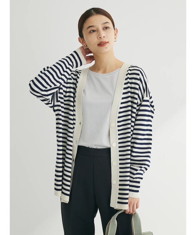 Green Parks 洗える　アソートミドル丈カーディガン Border