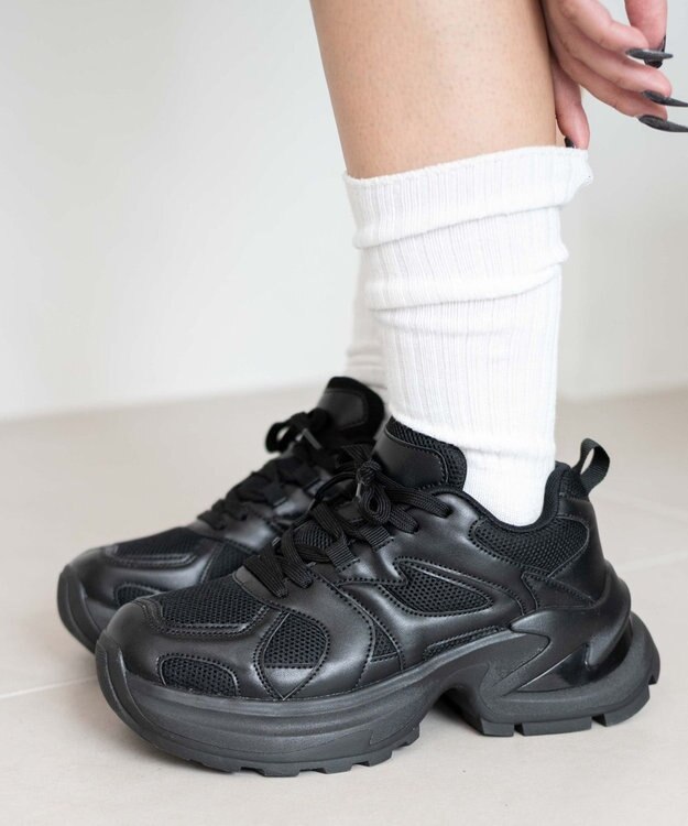 WEGO PUメッシュヒールダッドスニーカー ブラック