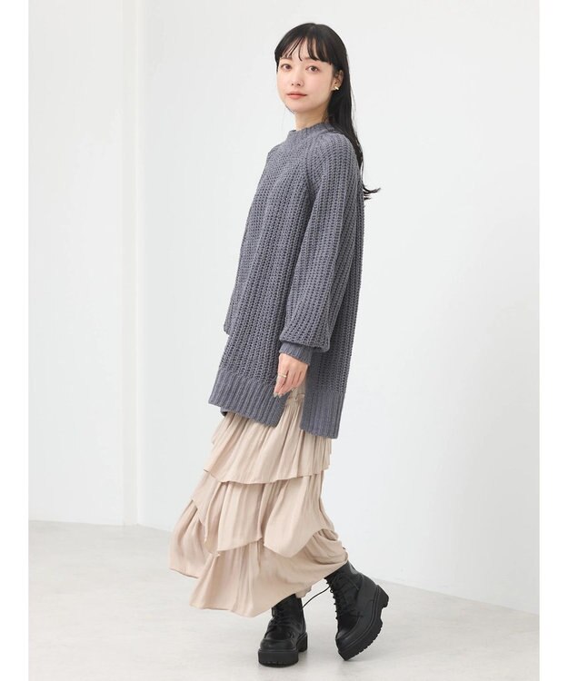 earth music&ecology マットモール片畦チュニック Dark Gray