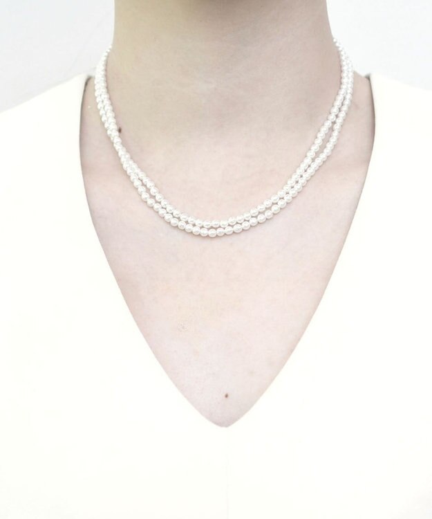 monshiro 【2WAY/ヴィンテージパール】ラインバーグラスパールロング ネックレス ホワイト×ゴールド