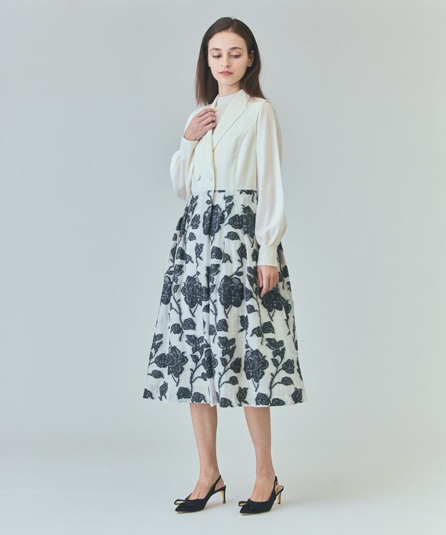 GRACE CONTINENTAL フラワージャガードテーラードレス キナリ