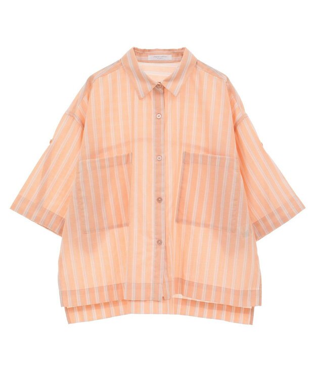 Green Parks 綿麻混５分袖ターンバックシャツ Orange