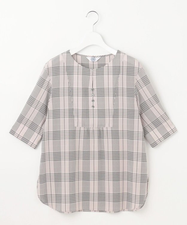 J.PRESS LADIES 【洗える】ドライタッチドビーチェック ブラウス ライトグレー系3