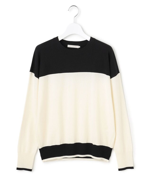 ICB ハイゲージソフトウール ニットプルオーバー オフホワイト×ブラック系