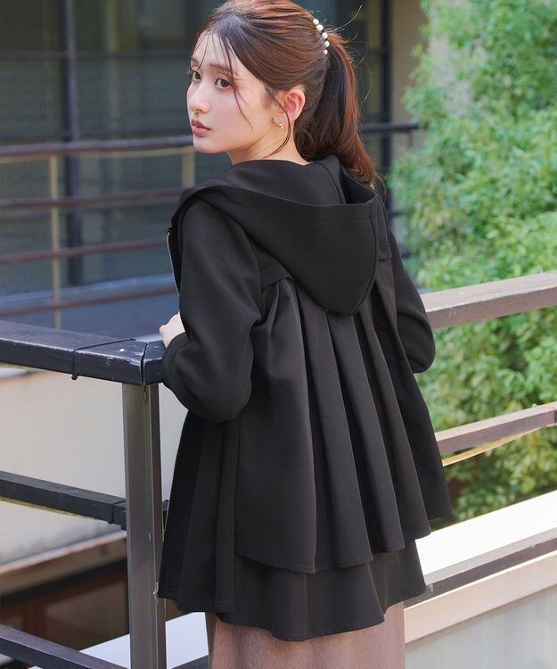 Tiaclasse 【洗える】異素材ドッキングフーディー ブラック