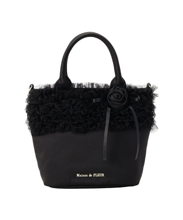 Maison de FLEUR チュールフリルローズ２Ｗａｙバッグ Black