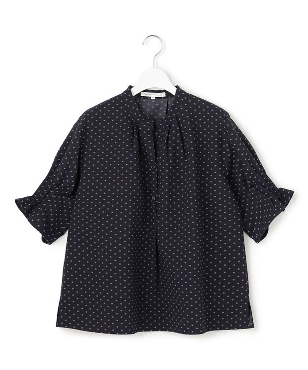 23区 L 【好評につき追加予約/WEB&一部店舗限定/洗える】ドットプリント サッカー ブラウス ネイビー×グレー系