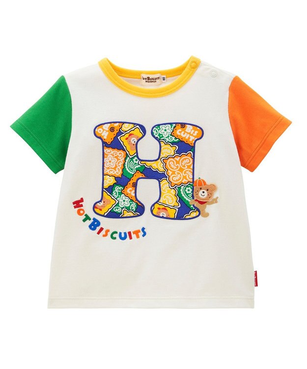 MIKI HOUSE HOT BISCUITS 【80-120cm】 バンダナ柄 ワッペン 半袖Tシャツ マルチカラー