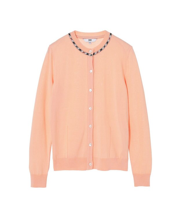 DAKS 綿ポリエステル ハウスチェックジャカード カーディガン キャニオンサンセット