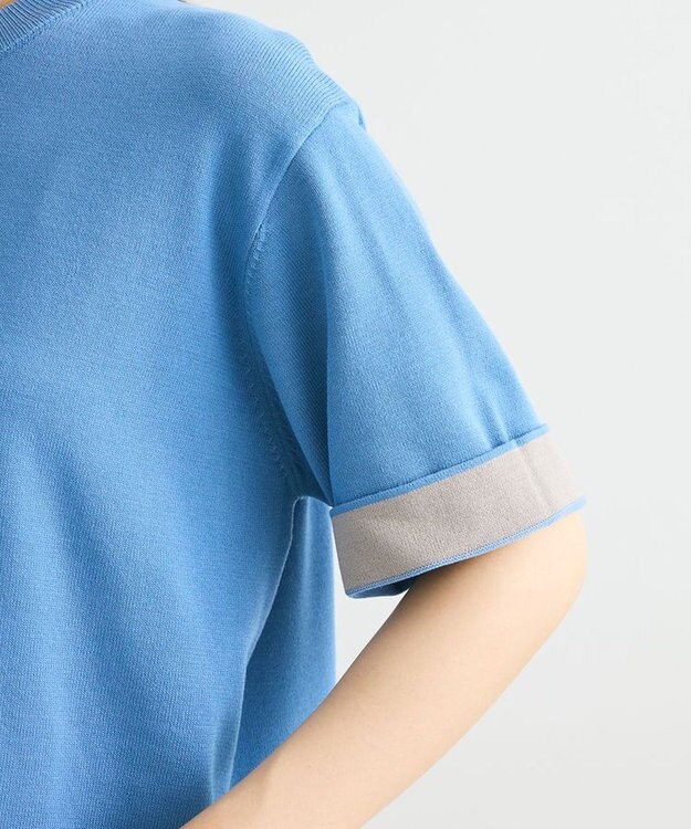 Green Parks 袖裏配色５分袖ニットプルオーバー Blue