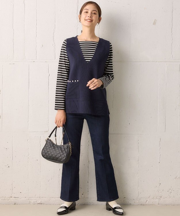 組曲 スクエアネックテール ロングＴシャツ ブラック系1