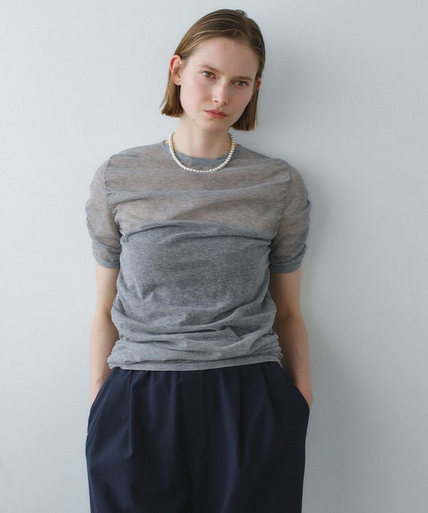 BEIGE， TOPAZ / アレンジギャザー ニット L.Gray