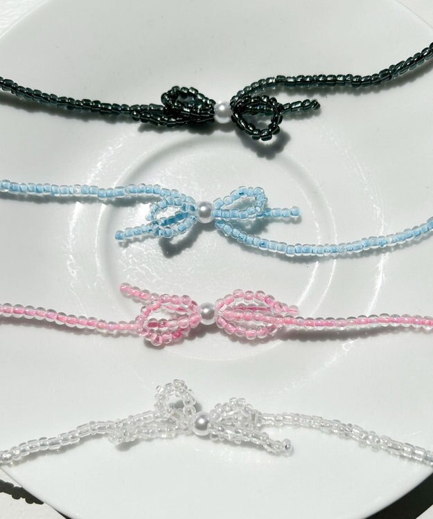 WEGO Lカラービーズリボンネックレス サックス