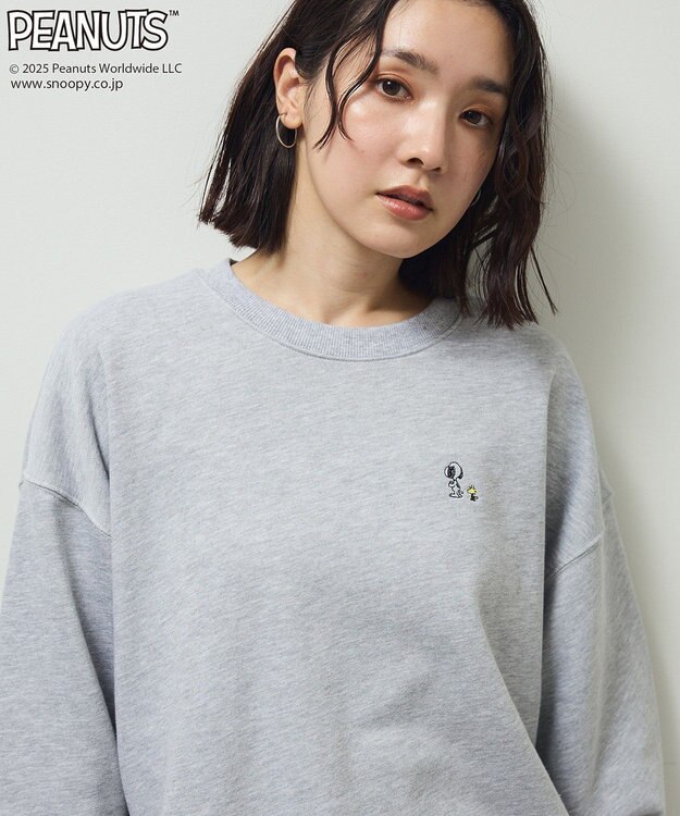 Green Parks ■PEANUTS スヌーピーミニ刺繍スウェット Gray