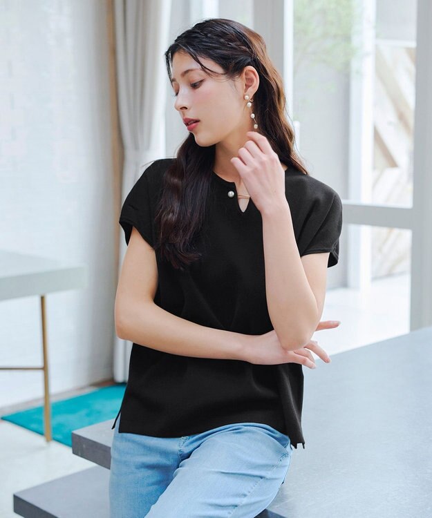 Tiaclasse 【小倉優子さん着用・洗える】フレンチスリーブニットトップス ブラック