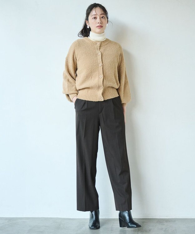 #Newans 【洗える】ボリュームスリーブニットカーディガン ベージュ系