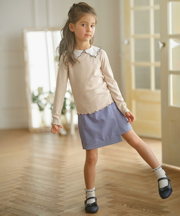 組曲 KIDS 【110-140cm】リブ襟 トップス ベージュ系
