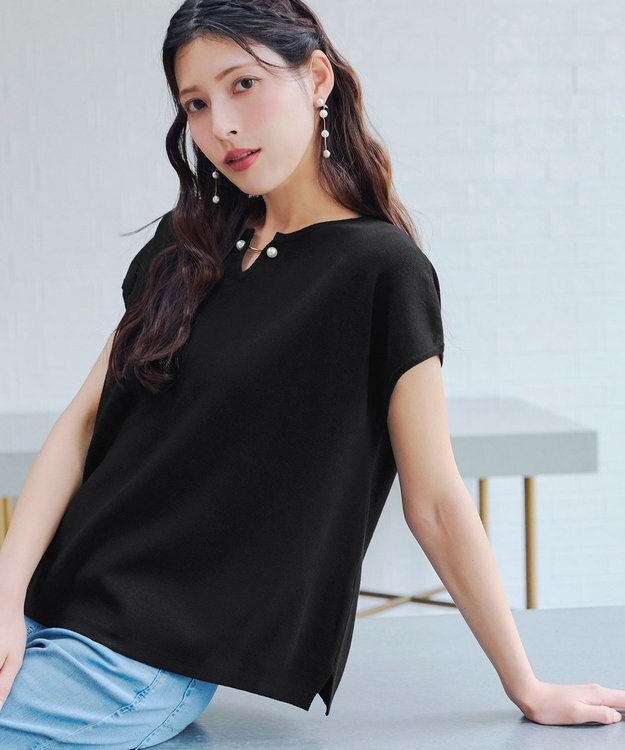 Tiaclasse 【小倉優子さん着用・洗える】フレンチスリーブニットトップス ブラック