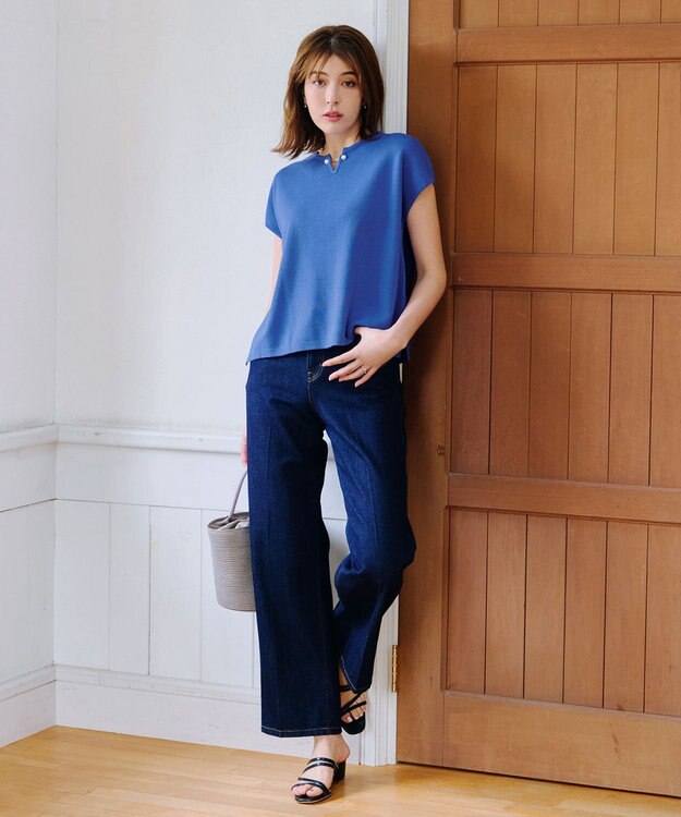 Tiaclasse 【小倉優子さん着用・洗える】フレンチスリーブニットトップス ブルー