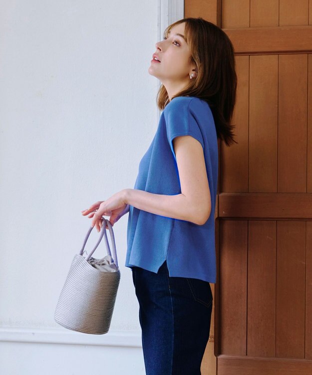 Tiaclasse 【小倉優子さん着用・洗える】フレンチスリーブニットトップス ブルー