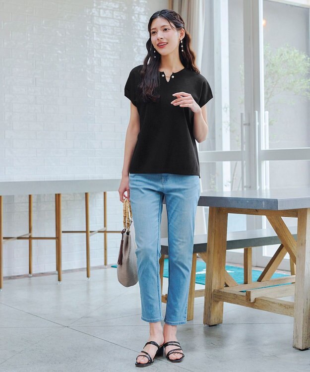 Tiaclasse 【小倉優子さん着用・洗える】フレンチスリーブニットトップス ブラック