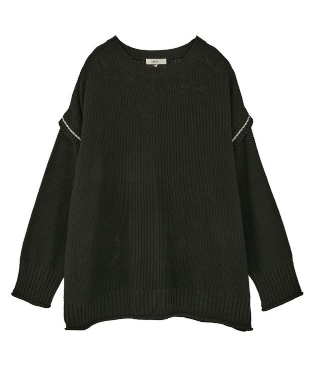 earth music&ecology 【洗濯機洗い可 / 選べる丈】アンチピリングC/A選べる丈配色ニット ブラック