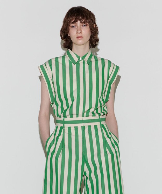 NAVE 【Nave 　洗える】ワイドストライプ ブラウス ライトグリーン系1