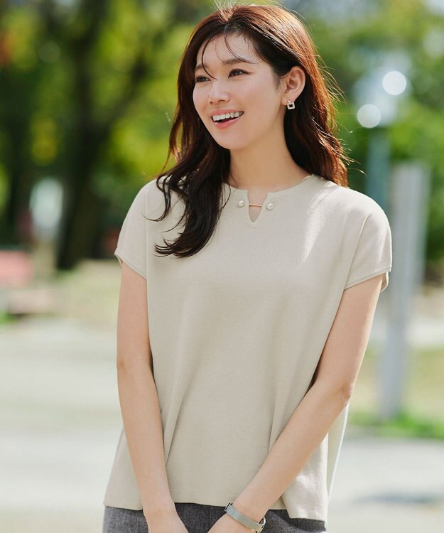 Tiaclasse 【小倉優子さん着用・洗える】フレンチスリーブニットトップス アイボリー