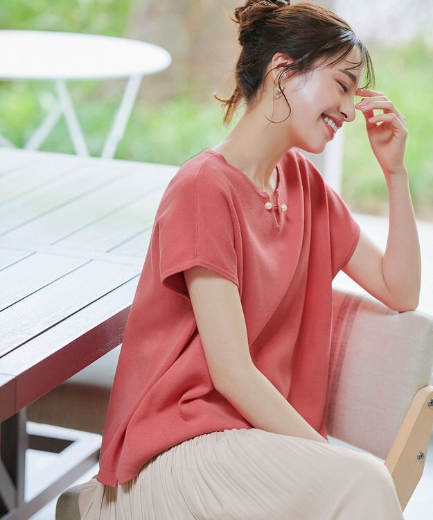 Tiaclasse 【小倉優子さん着用・洗える】フレンチスリーブニットトップス コーラル