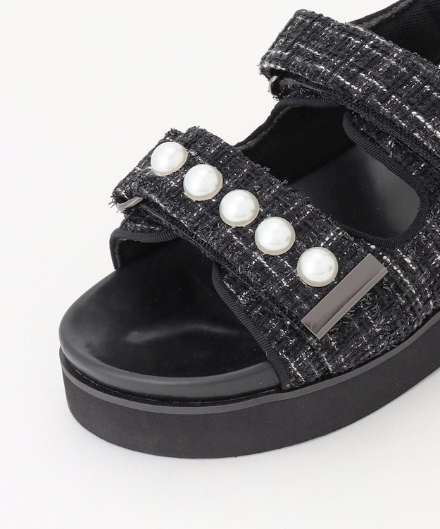 Feroux パールポイントツイード／キルティング サンダル ブラック系9